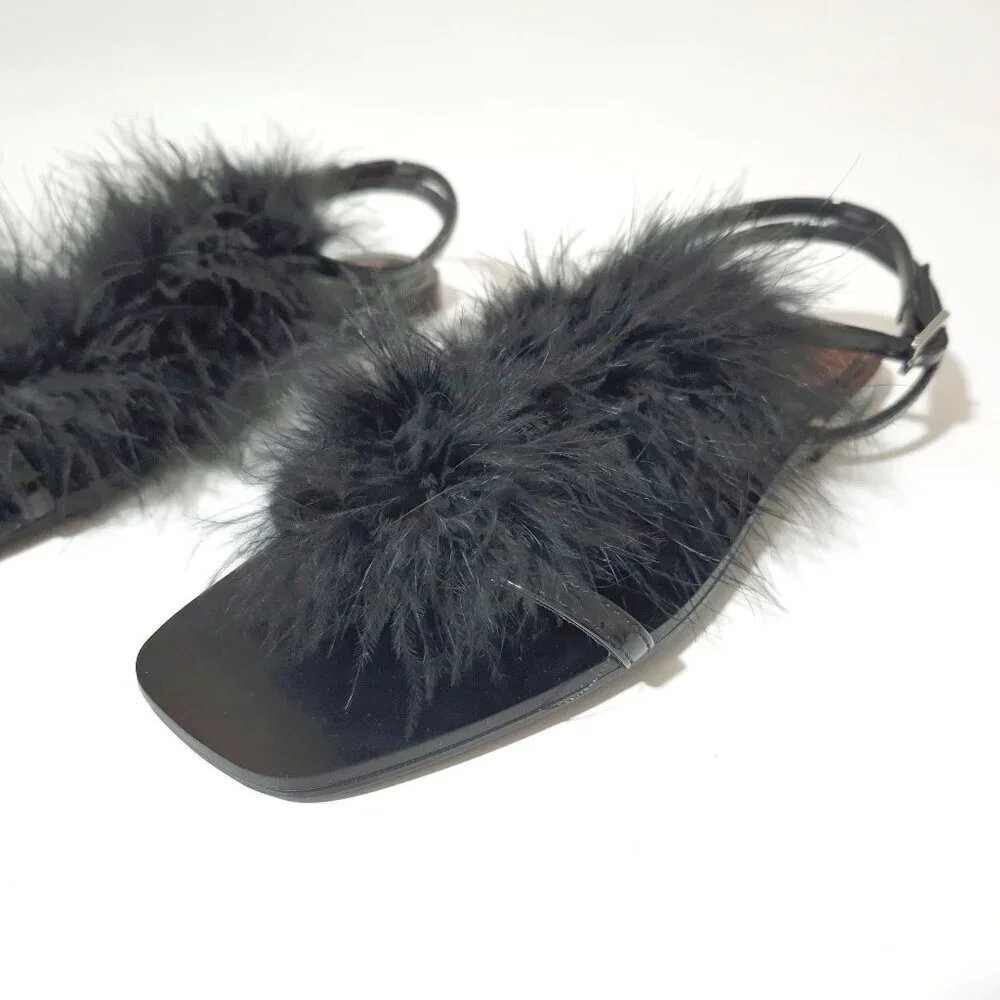 NWT Zara black feather accented flat strap up sandals, EU 36 - Picture 11 of 14